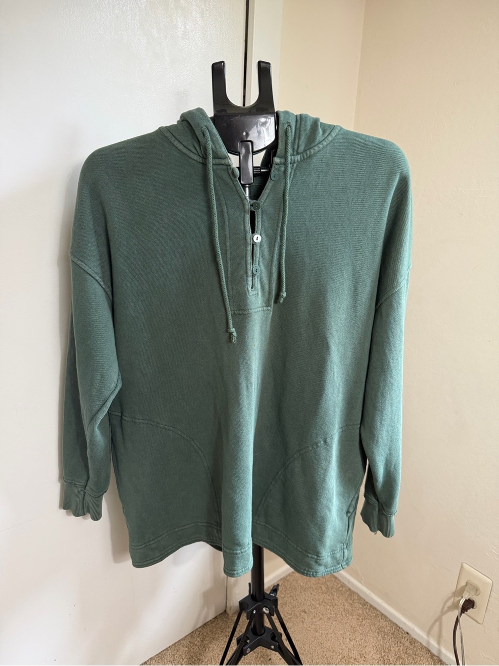 Aerie Oversized Quarter buttoned Hooded Coastal Pullover Sweater
